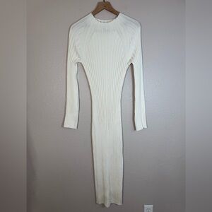 Elegant White Ribbed Knit Dress